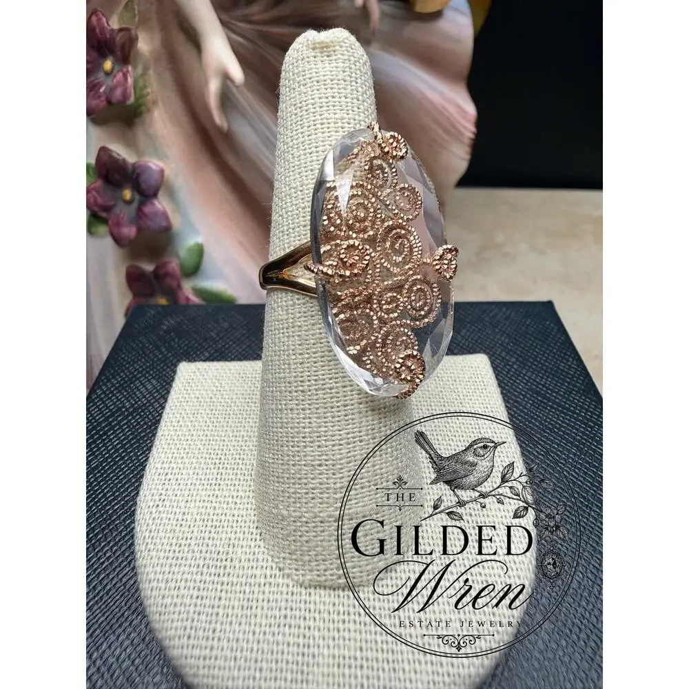 Milor 14K Rose Gold Statement Ring Rock Quartz Gemstone Italy Size 7 8.19g